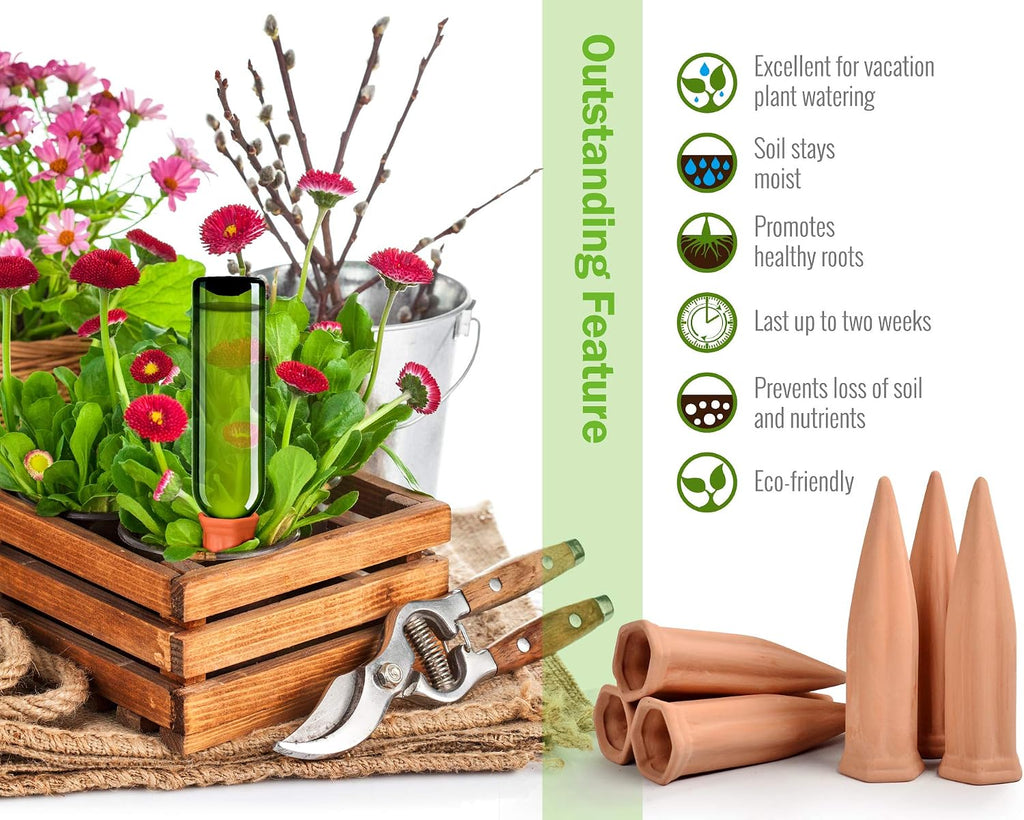 Ceramic Plant Waterer Set of 6 Pack Terracotta Self Watering Spikes,Wine Bottle Plant Watering Devices for Vacation (6Pack) - view 2
