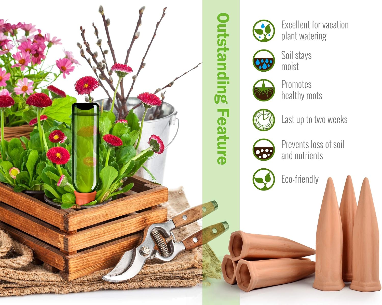 Ceramic Plant Waterer Set of 6 Pack Terracotta Self Watering Spikes,Wine Bottle Plant Watering Devices for Vacation (6Pack) - view 2