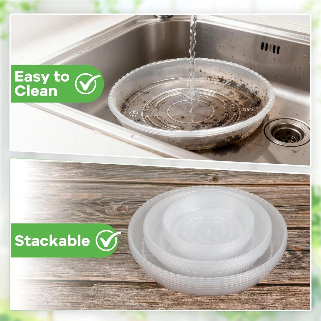 14 Pack Clear Plant Saucers for Indoors(6/8/10 Inch) – Extra Thick & Deep Plastic Plant Trays for Pots, Heavy Duty Indoor Outdoor Drip Trays, Stackable Water Catcher for Houseplants, Garden & Balcony - view 7