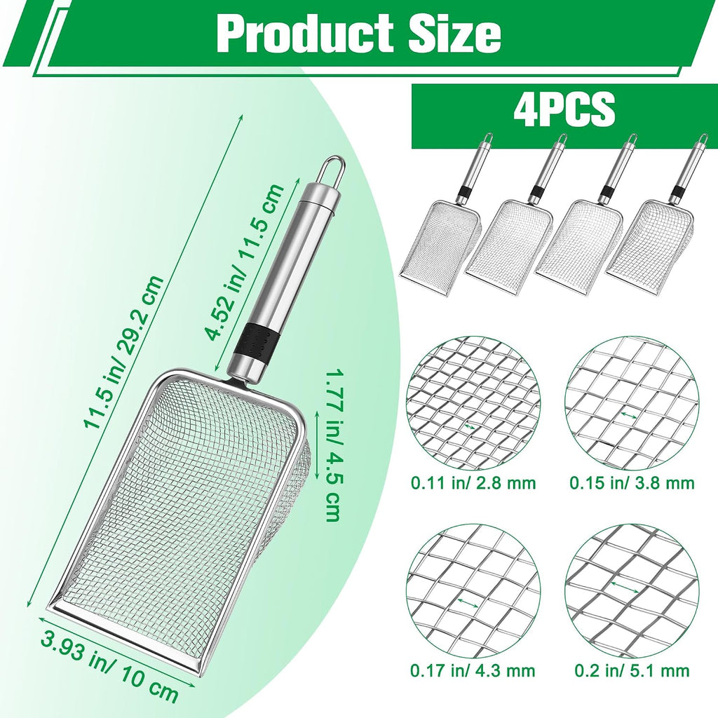 4p soil sifter for gardening, sand soil compost sieve for rocks | stainless steel, with handle (0.2/ 0.17/ 0.15/ 0.11 in mesh) - view 2
