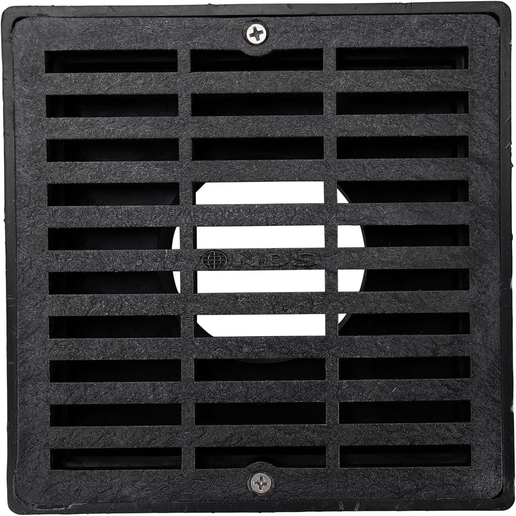 640 6-Inch Square Grate with Low-Profile Adapter Drain, Connects to 3-Inch and 4-Inch Drain Pipes and Fittings, for Small Lawns, Landscaping and Patios, Plastic, Black - view 4