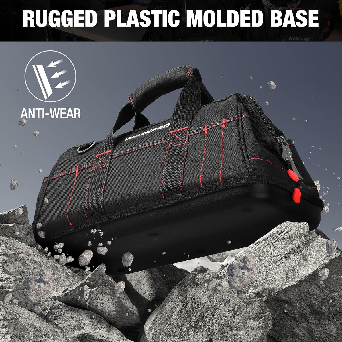 16-inch Close Top Wide Mouth Tool Storage Bag with Water Proof Rubber Base, W081022A, 16" - view 3