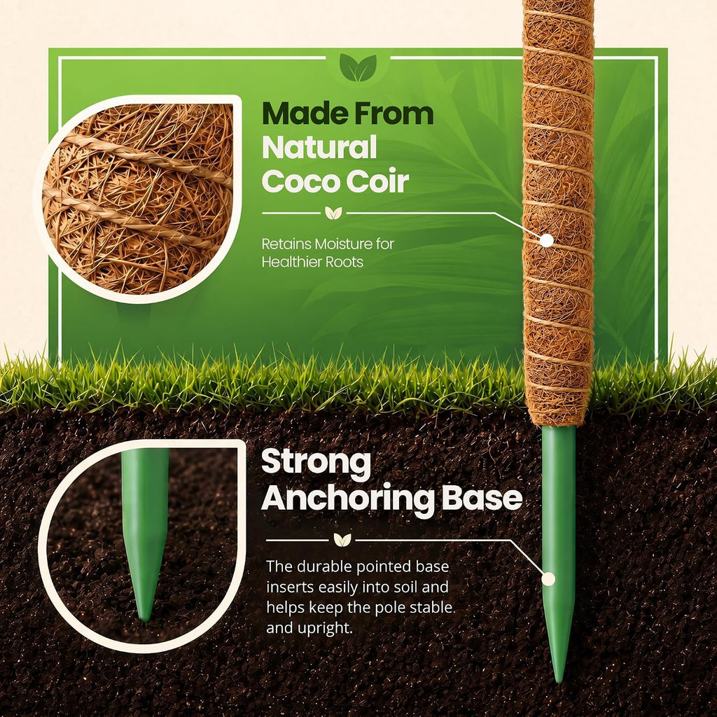 2 pack 28'' bendable moss pole plant support for climbing indoor plants - stakes for potted climbers - tall sticks indoor trellis for houseplants - accessories for moss pole - view 7