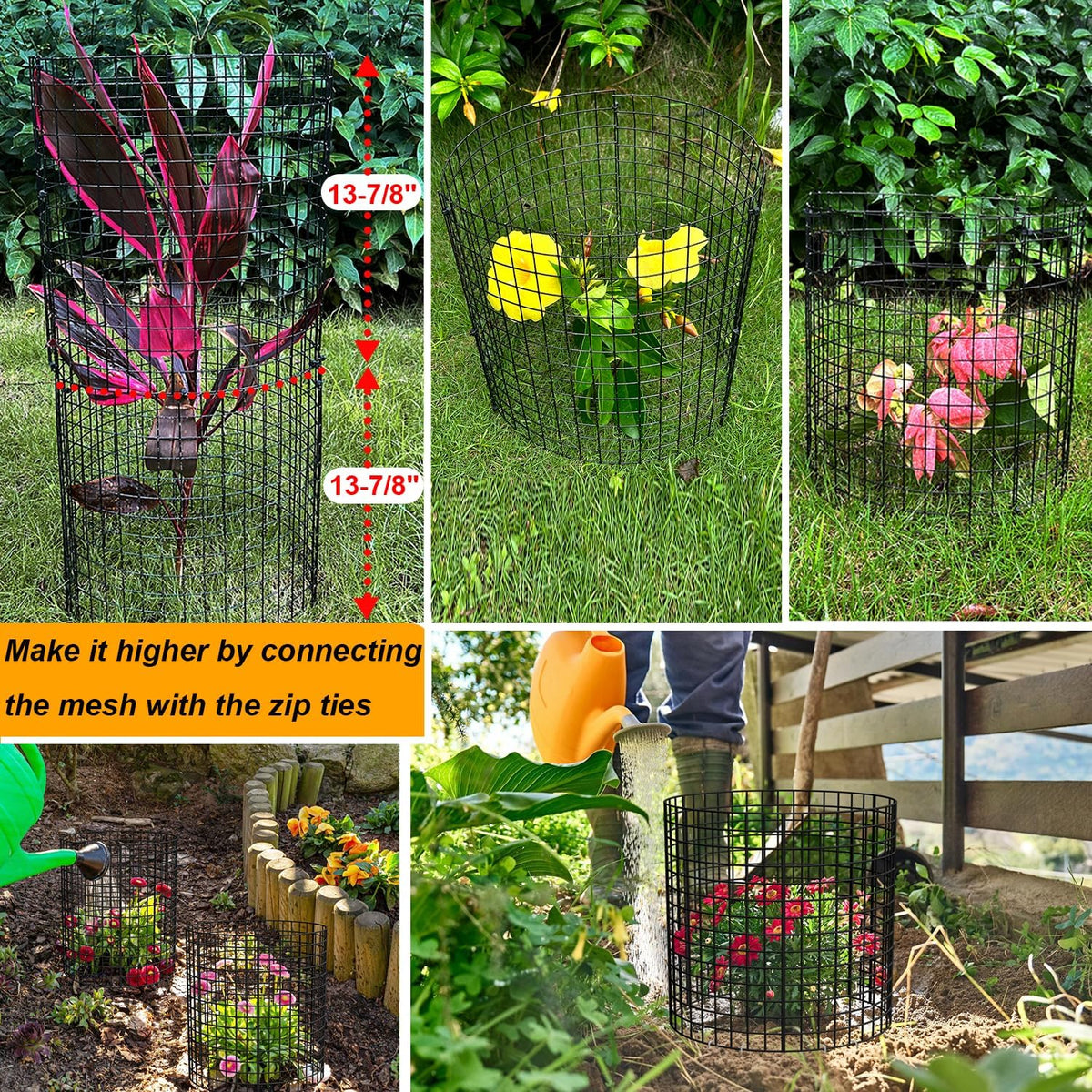 6 Pack Plant Protector from Animals, 13.5" Dia x 14" H Wire Plant Protectors, 18pcs Pre-Bent Metal Mesh to Keep Animals Out with Zip Ties & Stakes (6 Packs) - view 3