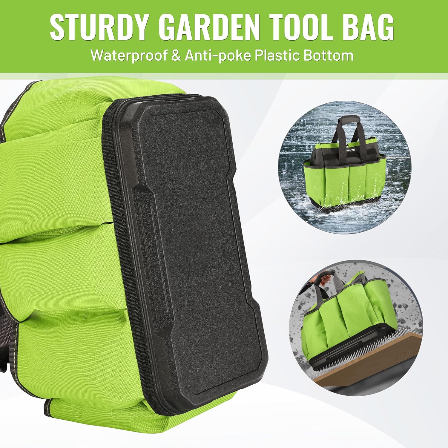 Garden Tool Bag with Waterproof Plastic Base, 8 Pockets | Heavy Duty, Gardening Bag, Oxford Garden Tote Caddy, Gardening Tool Kit Holder for Indoor and Outdoor, Tools NOT Included - view 4