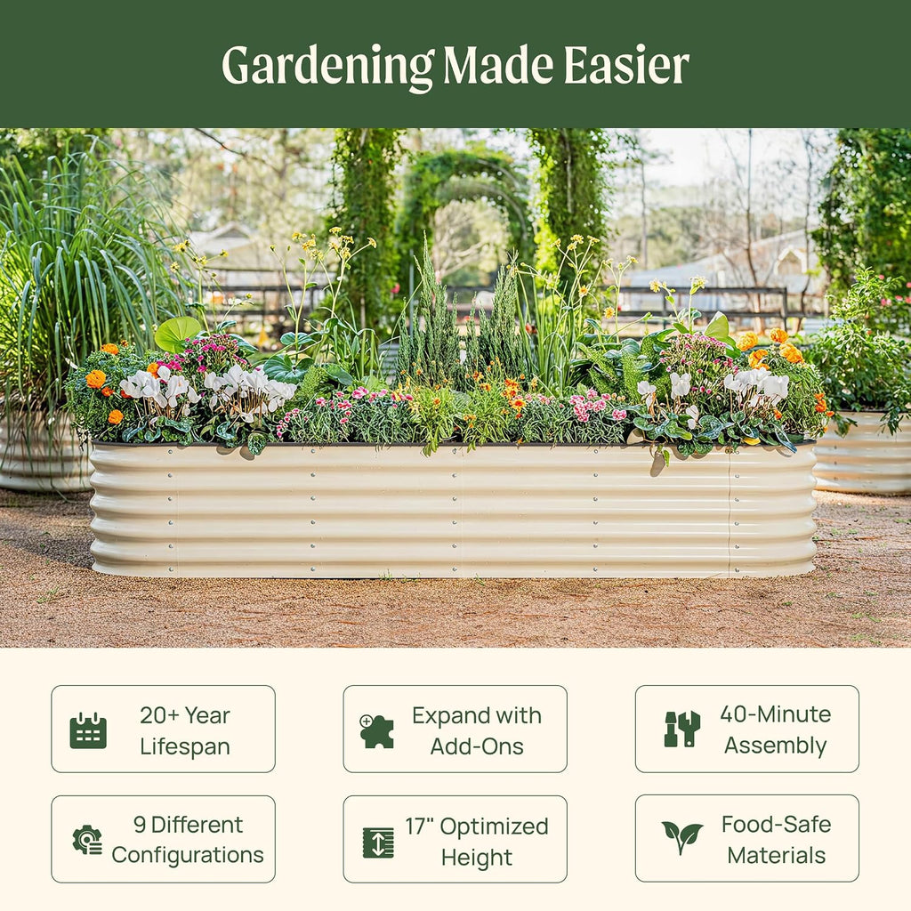 Vego garden Raised Garden Bed Kits, 17" Tall 9 in 1 8ft X 2ft Metal Raised Planter Bed for Vegetables Flowers Ground Planter Box-Pearl White - view 2