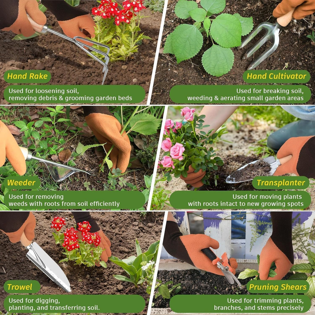 22pcs gardening tools set for women heavy duty garden hand tool kit birthday gifts for mom her wife grandma beginner gardening accessories with tote bag/shovel/repotting mat/plant labels/gloves-black - view 5