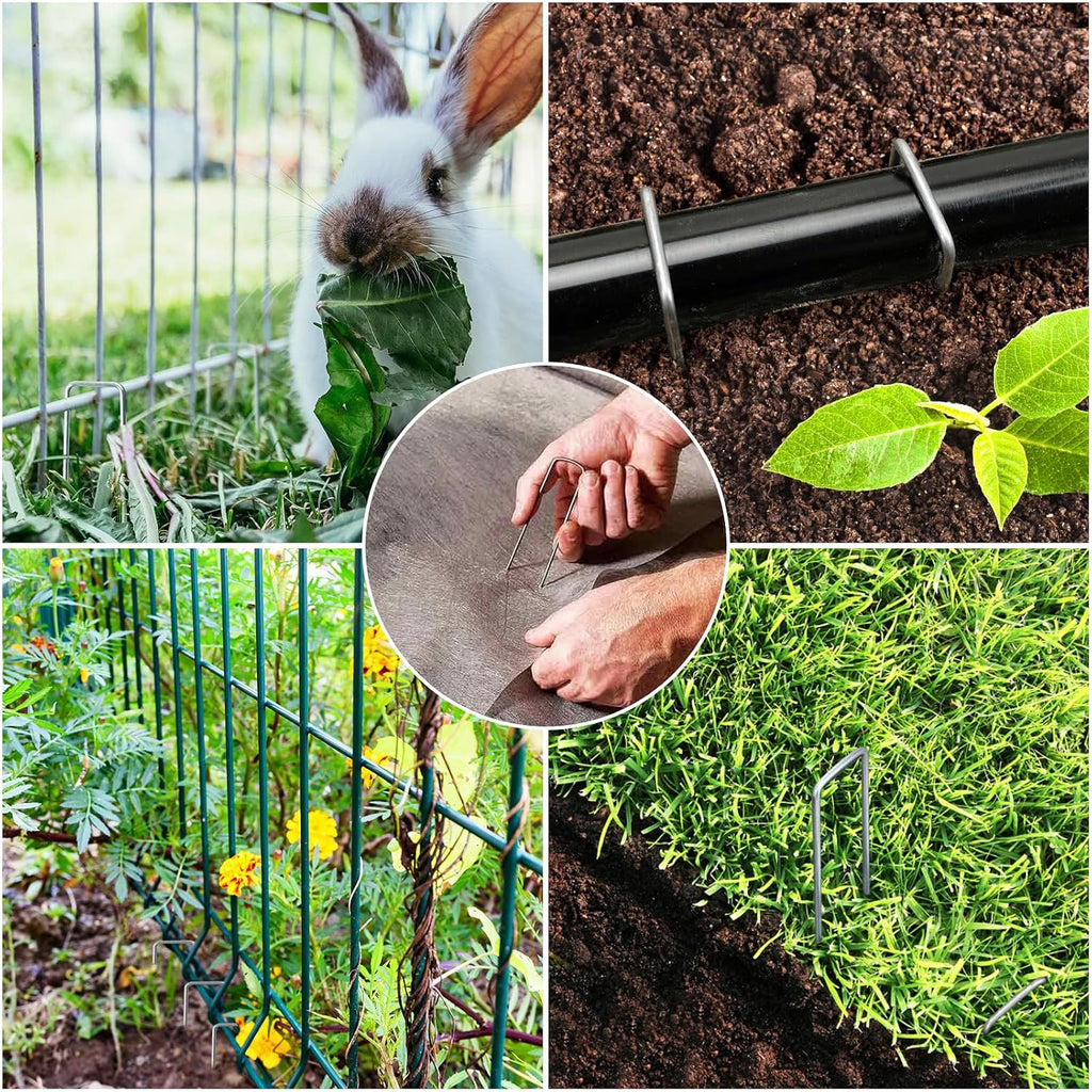 360 Pack 6 Inch Landscape Staples, Galvanized Garden Staples 11 Gauge Ground Stakes Landscaping Fabric Pins Plant Cover Stakes Yard Staples for Lawn Fence Tent Hose Drip Irrigation Tube - view 4