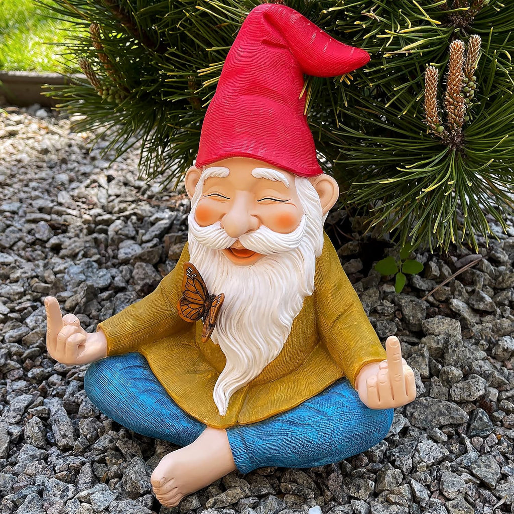 Zen Garden Gnome - Relaxed Yoga Gnome with Middle Finger - 9.25 Inch Tall Outdoor or Indoor Decor - view 3