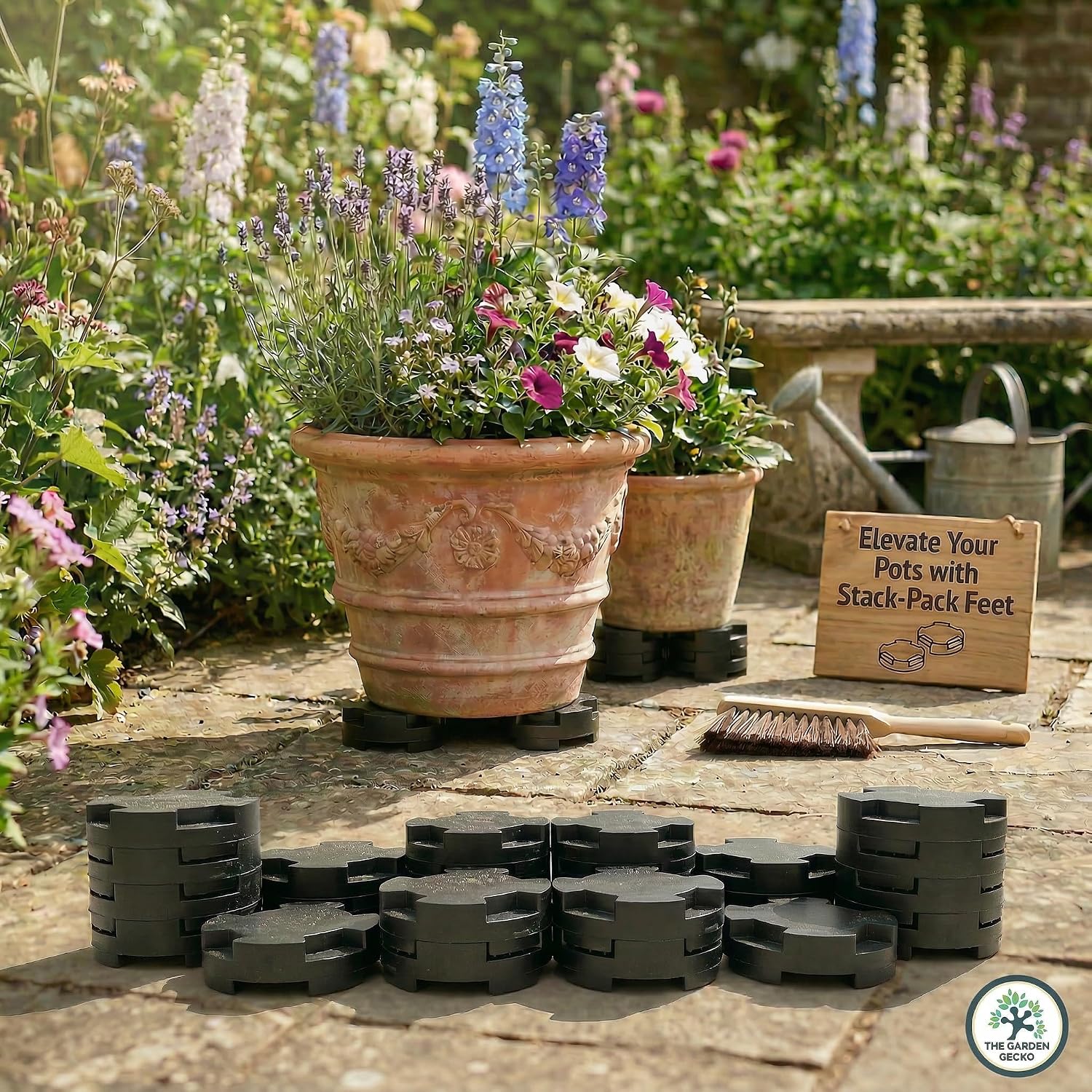 Stack Pack Plant Pot Feet, Outdoor Pot Feet, 24 Pack | EPDM rubber stackable pot risers, adjustable height, patios, decks, balconies and garden planters - view 8