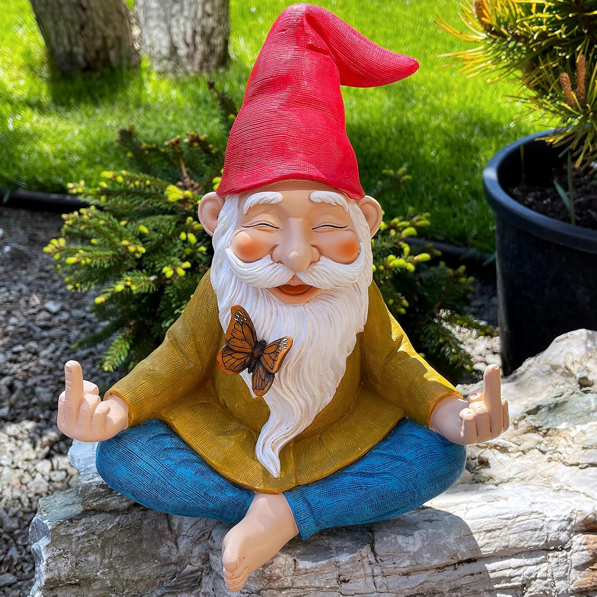 Zen Garden Gnome - Relaxed Yoga Gnome with Middle Finger - 9.25 Inch Tall Outdoor or Indoor Decor - view 4