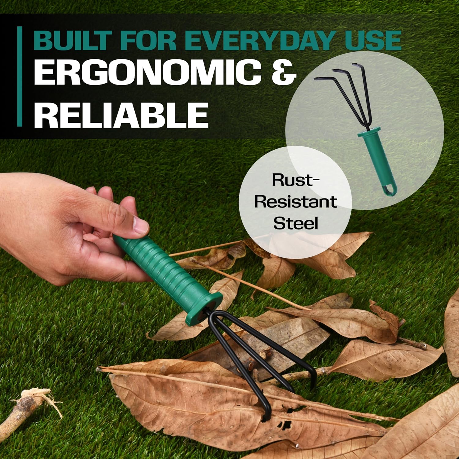 Garden tool set - 5-piece durable gardening hand tools - 3x12x7-inch gardening kit with portable box and carrying case - small garden planting and essentials tools - gift for garden lovers - view 4