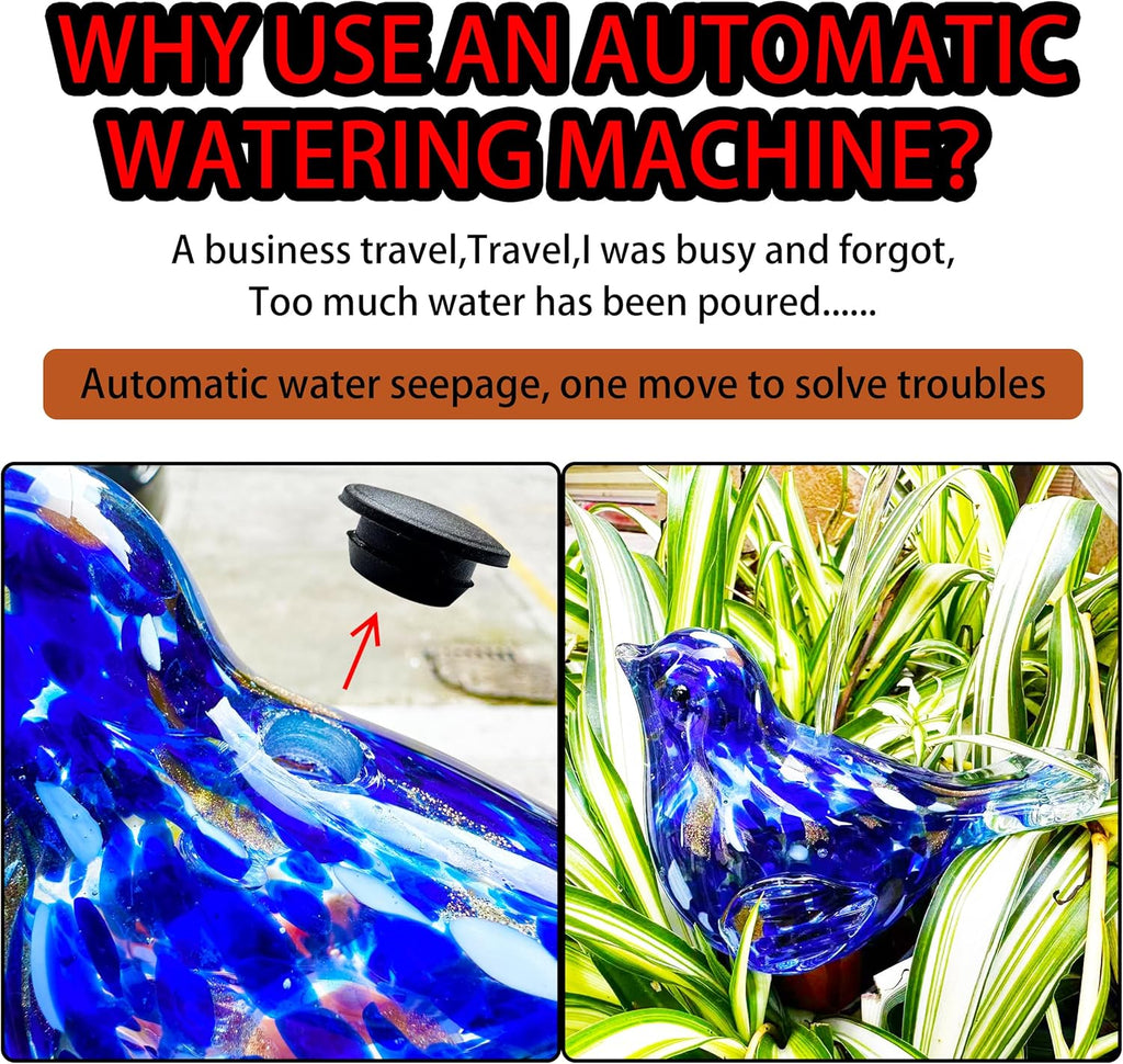 Glass bird shaped plant watering ball glass automatic watering ball flower pot insertion spike drip irrigation device watering ball irrigation system plant enthusiast gift (light blue) - view 4