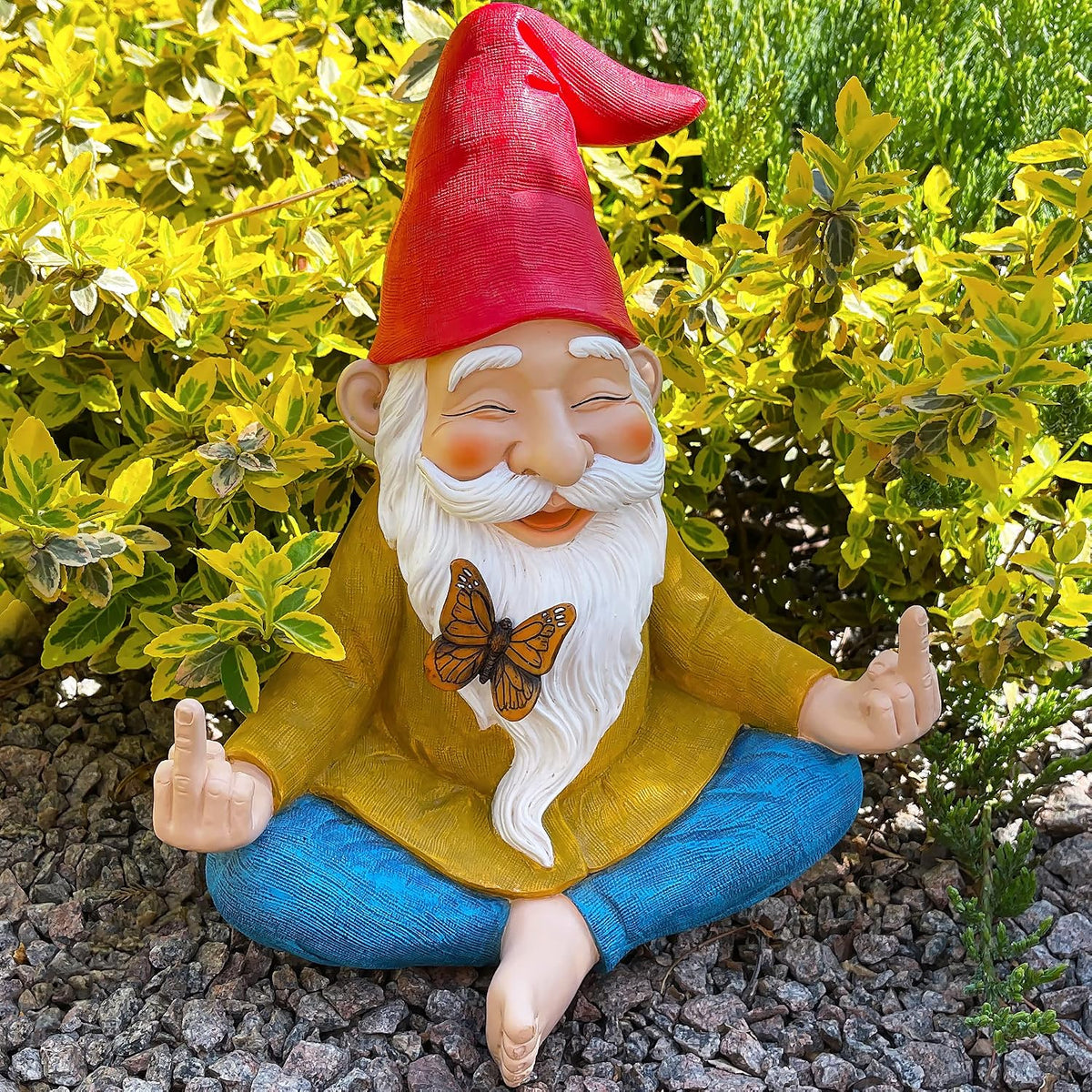 Zen Garden Gnome - Relaxed Yoga Gnome with Middle Finger - 9.25 Inch Tall Outdoor or Indoor Decor - view 5