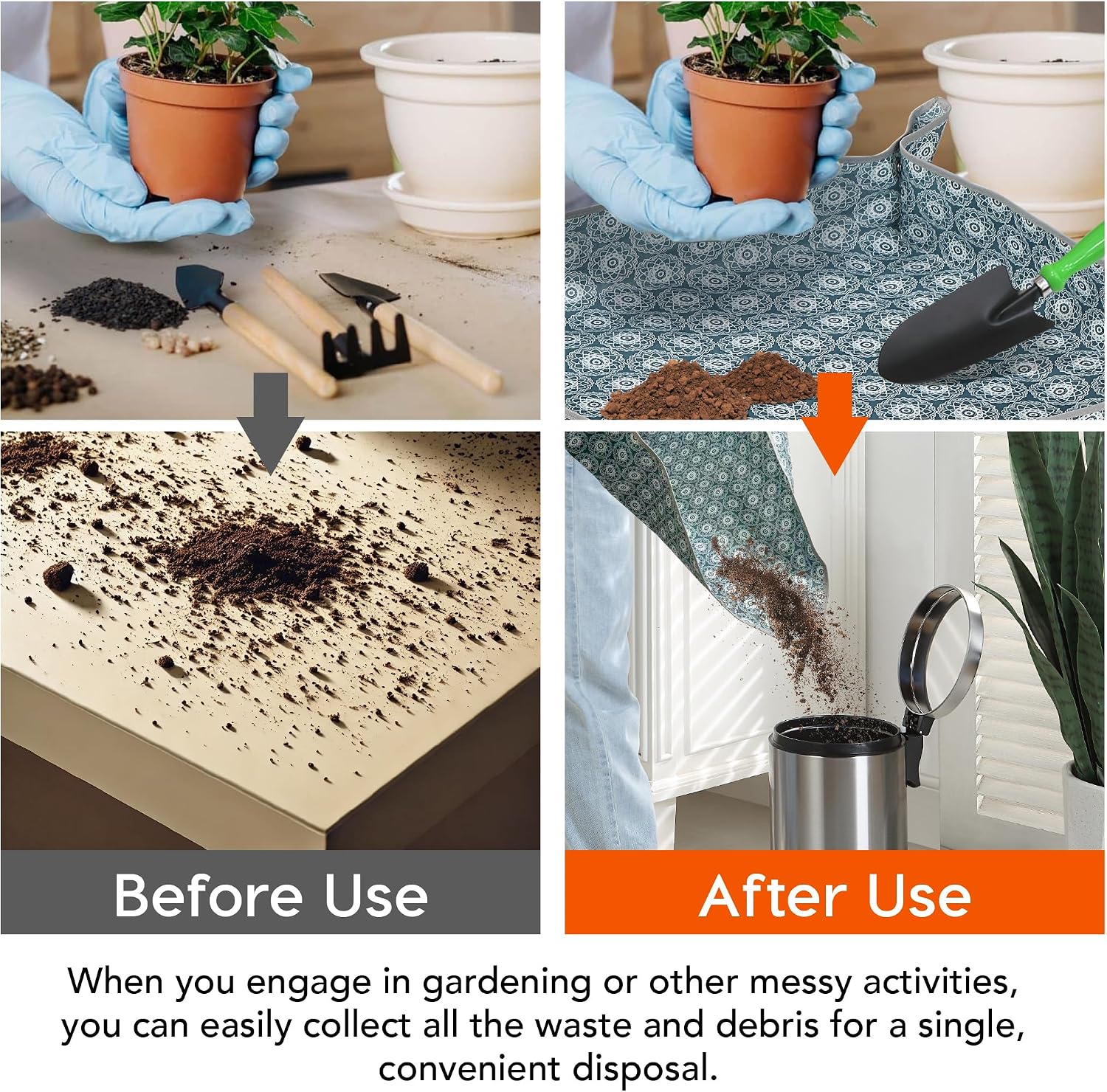 Heavy-Duty Waterproof – Indoor Plant Transplanting & Mess Control Mat, Thick Succulent Potting Tray for Soil Change, Spill-Proof Gardening & Pet Grooming Mat (S - 26.8"X26.8") - view 2