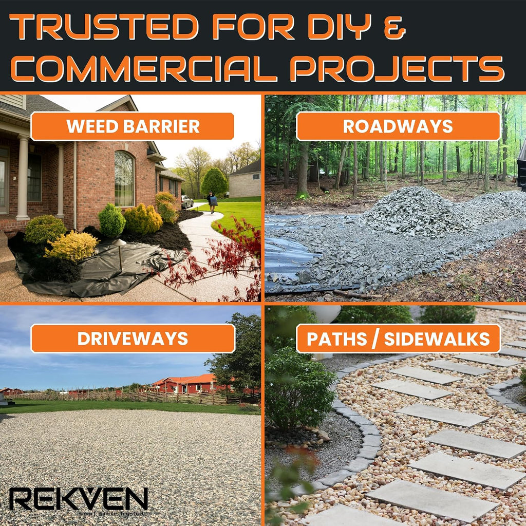 Woven Geotextile Driveway Fabric, Under Gravel, Weed Barrier, 12.5 x 50 ft | Heavy Duty Extra Wide Underlayment, Road Base Stabilization, Black Landscape Ground Cover, Garden Patio Walkway, 50 Stakes - view 4