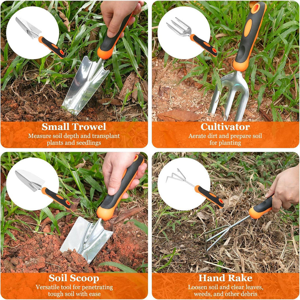Gardening Tool Set, Stainless Steel Heavy Duty Gardening Tool Set, with Non-Slip Rubber Grip, Storage Tote Bag, Outdoor Hand Tools, Ideal Gardening Gifts for Women - view 6