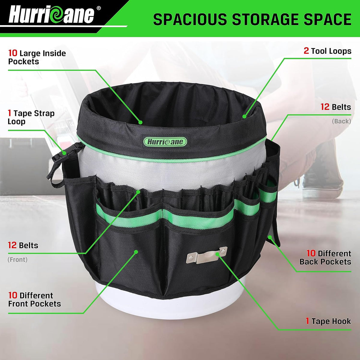 5 Gallon Bucket Tool Bag Organizer, Garden Tool Caddy with 52 Pockets, Waterproof for Most Buckets - view 3