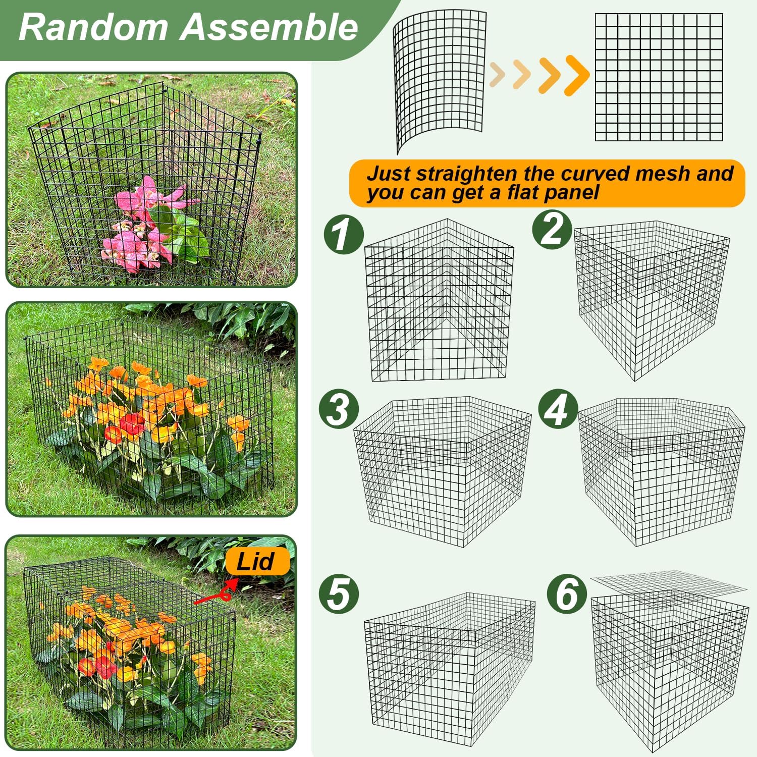 6 Pack Plant Protector from Animals, 13.5" Dia x 14" H Wire Plant Protectors, 18pcs Pre-Bent Metal Mesh to Keep Animals Out with Zip Ties & Stakes (6 Packs) - view 4