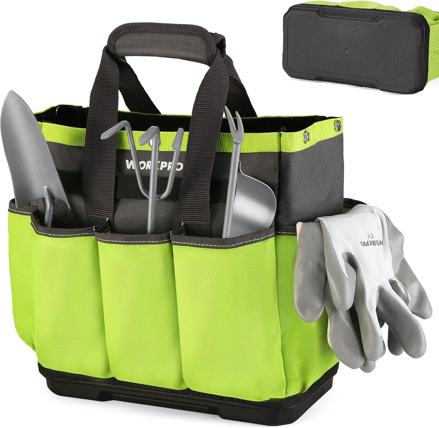 Garden Tool Bag with Waterproof Plastic Base, 8 Pockets | Heavy Duty, Gardening Bag, Oxford Garden Tote Caddy, Gardening Tool Kit Holder for Indoor and Outdoor, Tools NOT Included