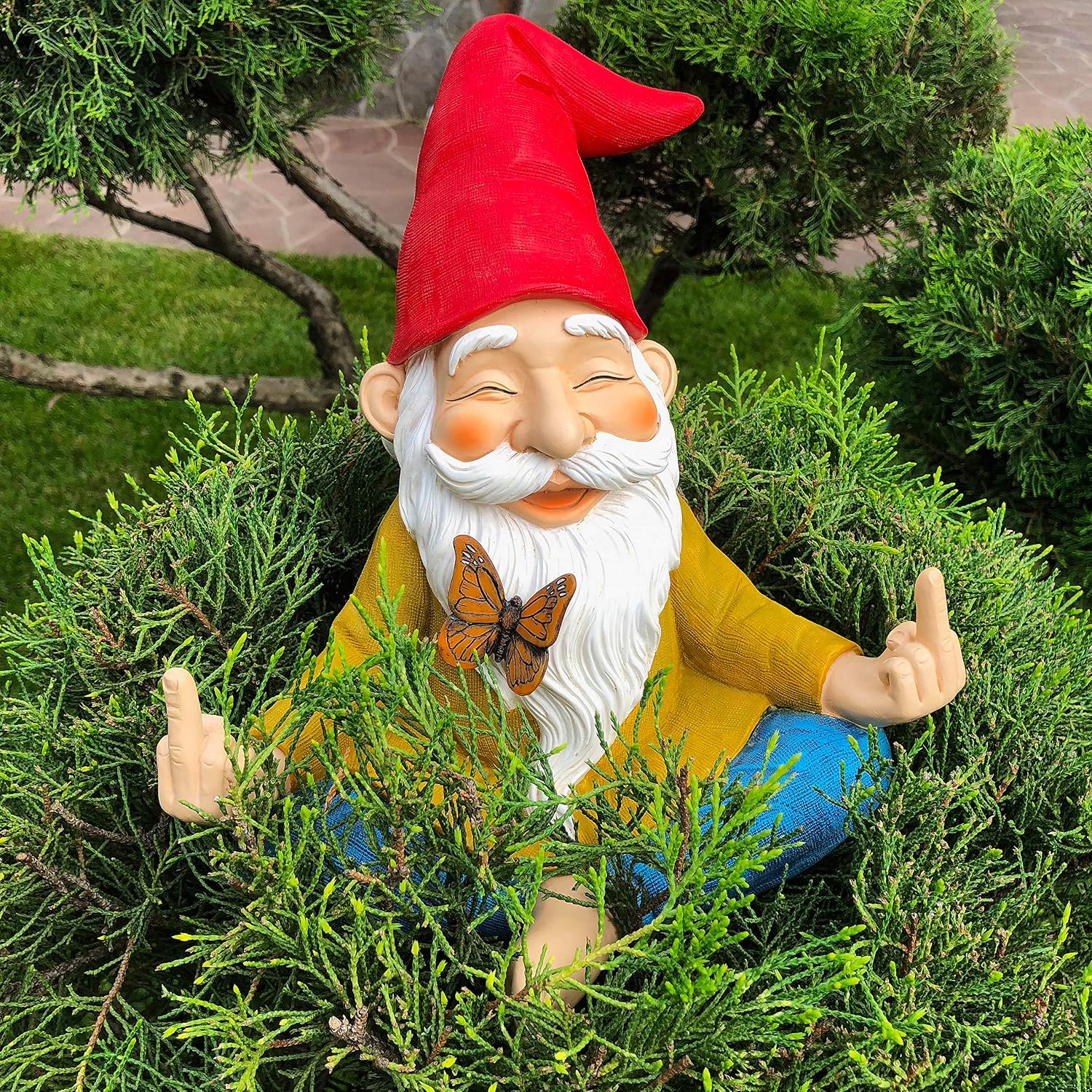 Zen Garden Gnome - Relaxed Yoga Gnome with Middle Finger - 9.25 Inch Tall Outdoor or Indoor Decor - view 8