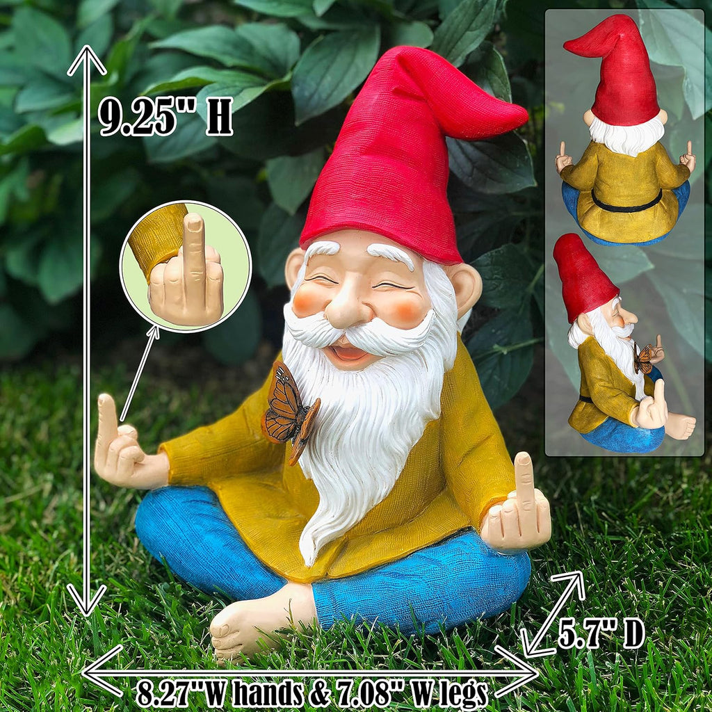 Zen Garden Gnome - Relaxed Yoga Gnome with Middle Finger - 9.25 Inch Tall Outdoor or Indoor Decor - view 2